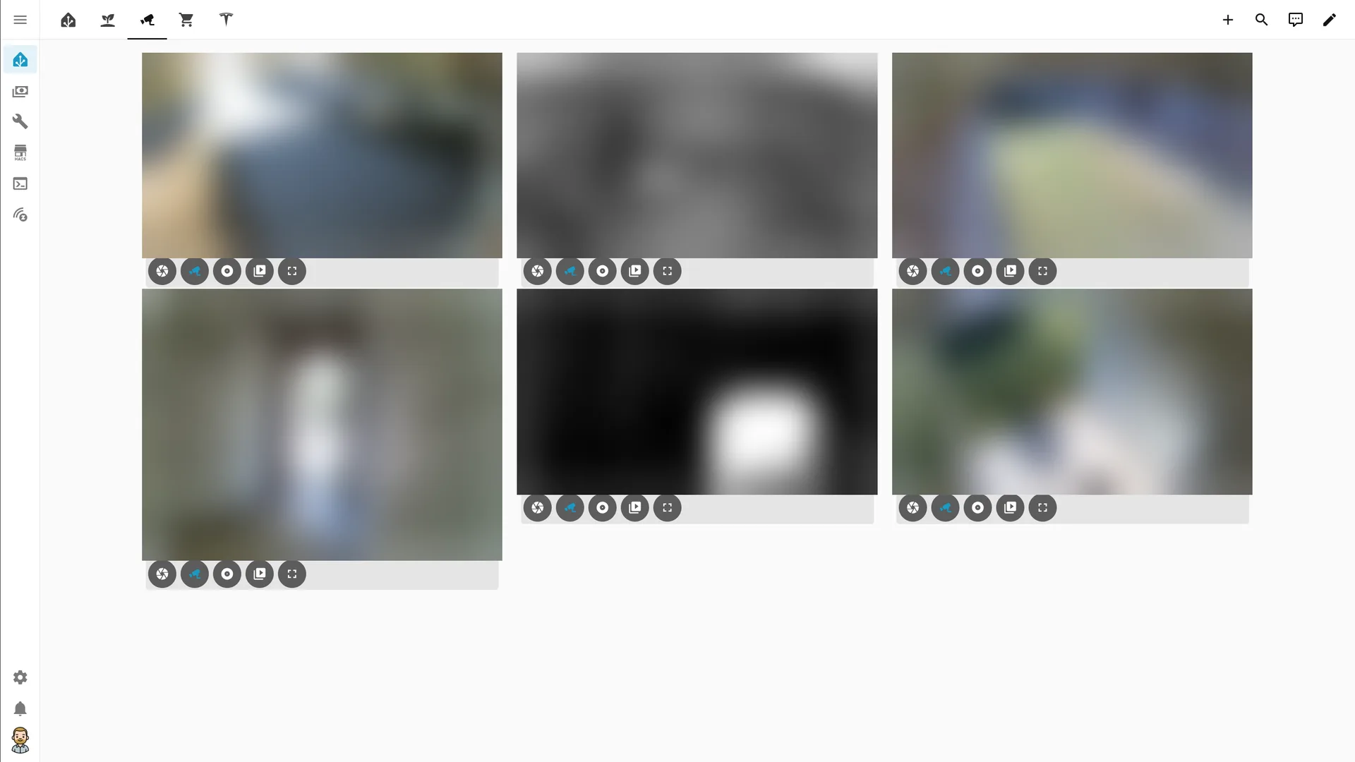 Camera grid on desktop with six blurred feeds