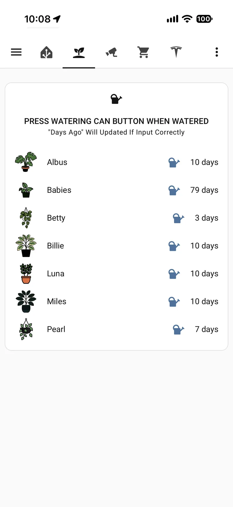 Plant tracker on iPhone